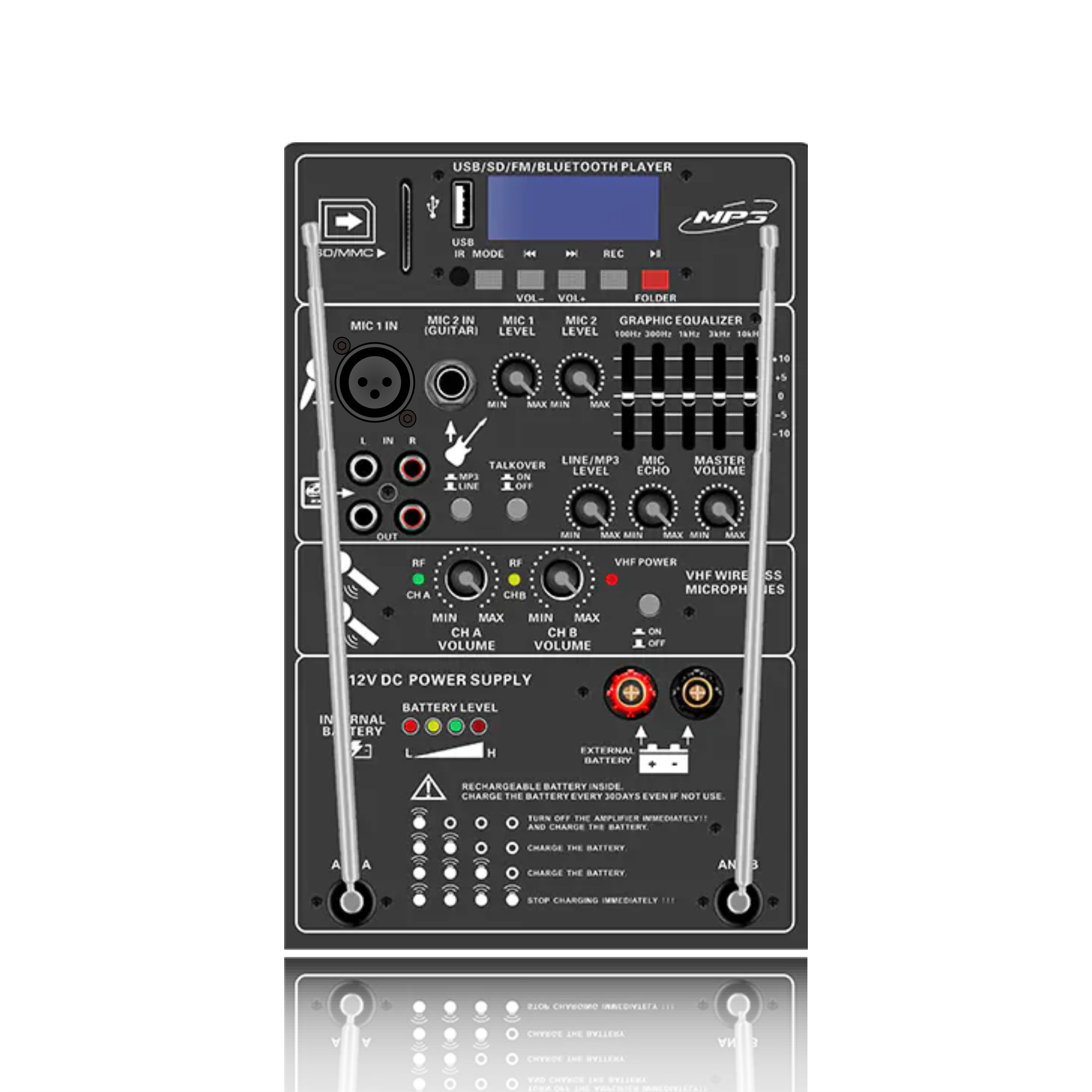 PL13-5EQ: Dalawang Mic Channel at Volume Control na may 5-band Graphic Equalizer Rechargeable Speaker Funtional Module