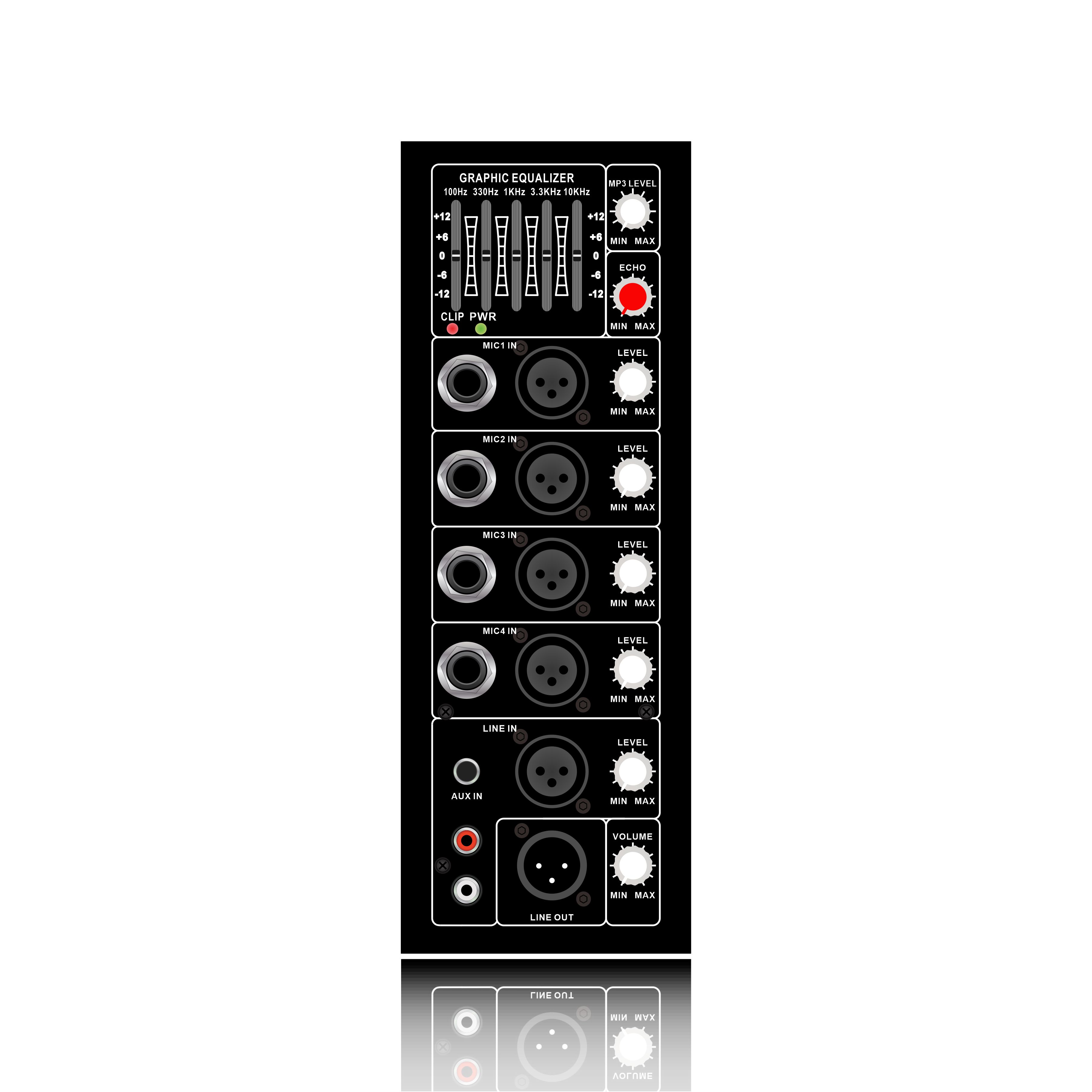 PL67: 4 Mic Channel Input at 5-Band Graphic Equalizer Vertical Analog Functinal Module