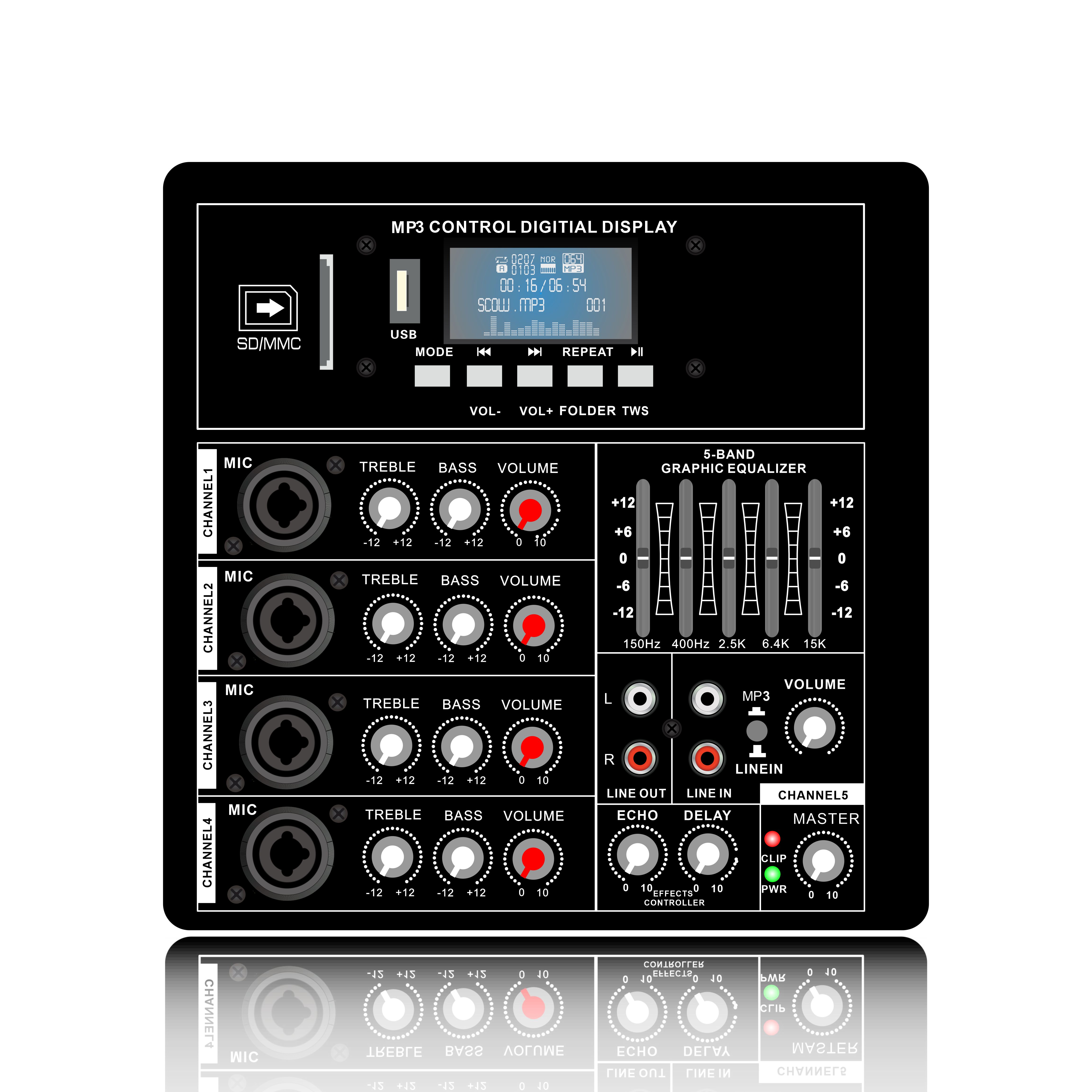 PL83: 4 Mic Channel Input at Indibidwal na Mic Treble Bass Volume Control Horizontal Analog Functional Module para sa Class AB Amplifier