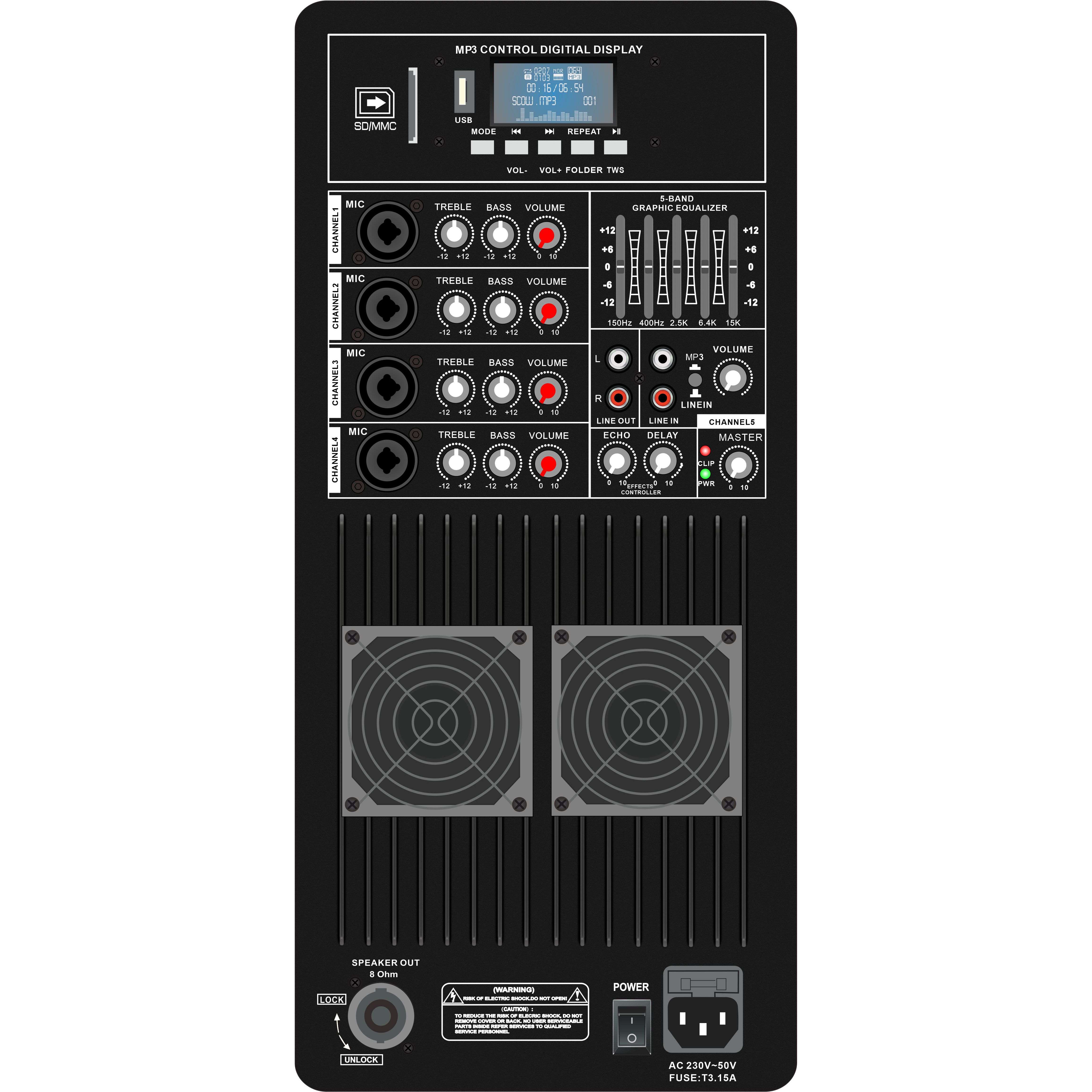 Class AB Multi-channel na may equalizer PA Speaker Amplifier PL83