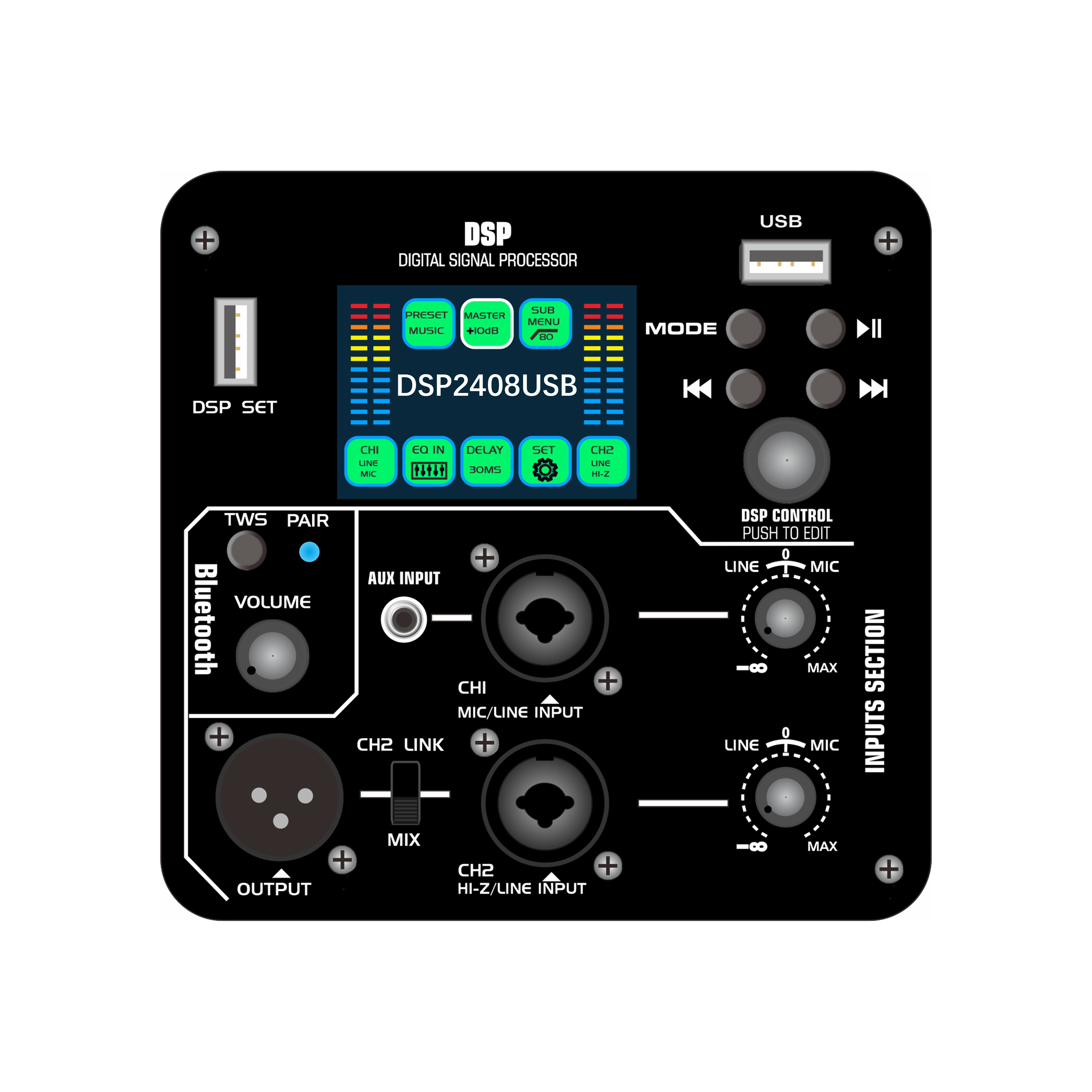 DSP2408USB Color screen DSP active power amplifier na may USB flash drive audio playback function